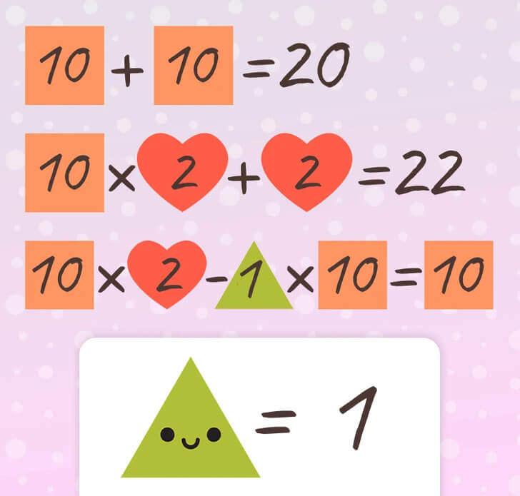 Bu testi sadece çok zekiler çözebiliyor! Denklemi tamamlayarak yeşil üçgenin değerini 20 saniyede bulun