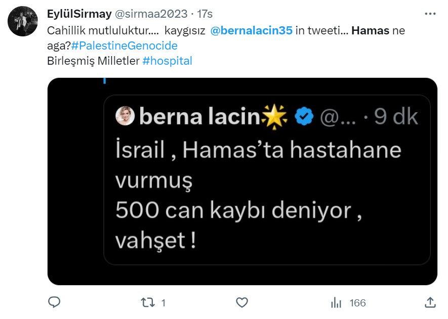 Vatandaşlar Berna Laçin’e tweet sildirtti: Hamas'ı şehir zanneden 'yurdum aydını'
