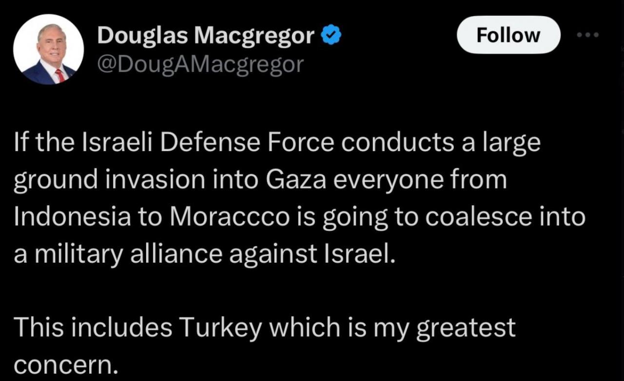 ABD'li askeri analist Macgregor'dan olası kara harekatında İsrail'e Türkiye uyarısı