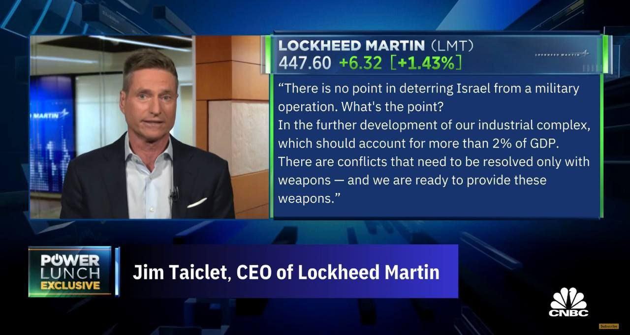 Lockheed Martin'in Başkanı Taiclet'den İsrail itirafı: Kanla besleniyoruz