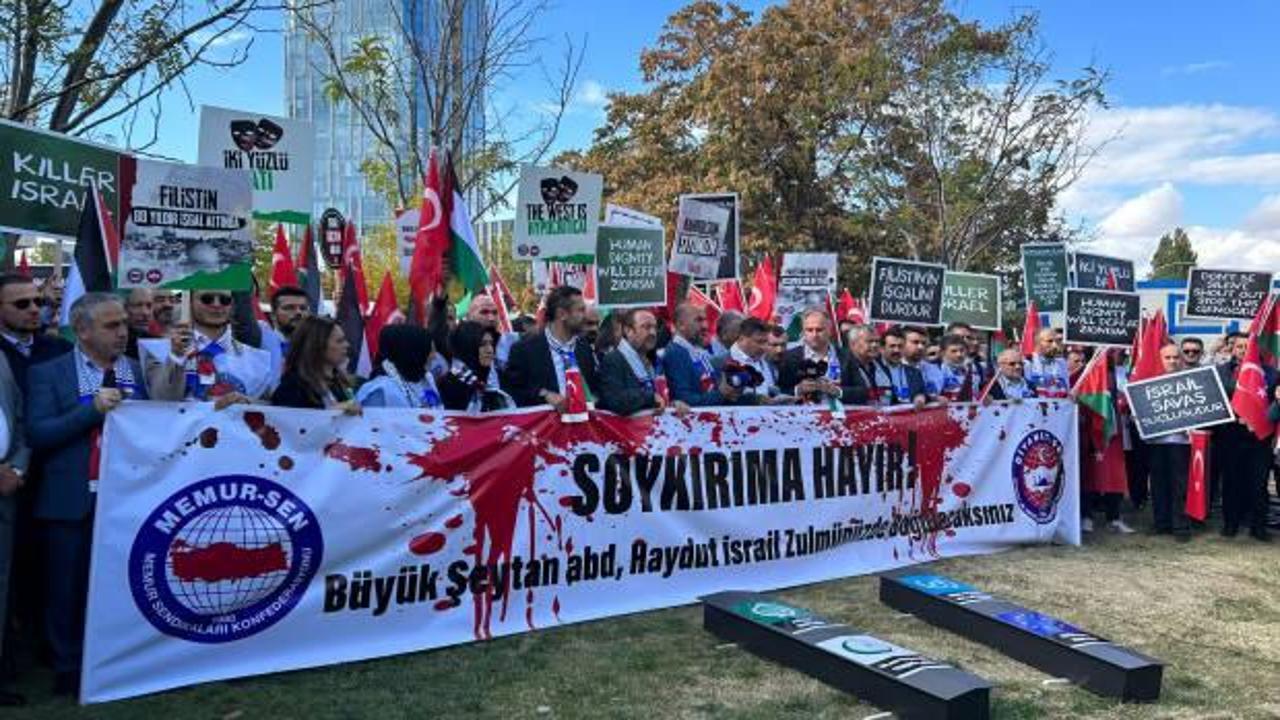 ABD Büyükelçiliği önünde İsrail protestosu! İki tabut bıraktılar