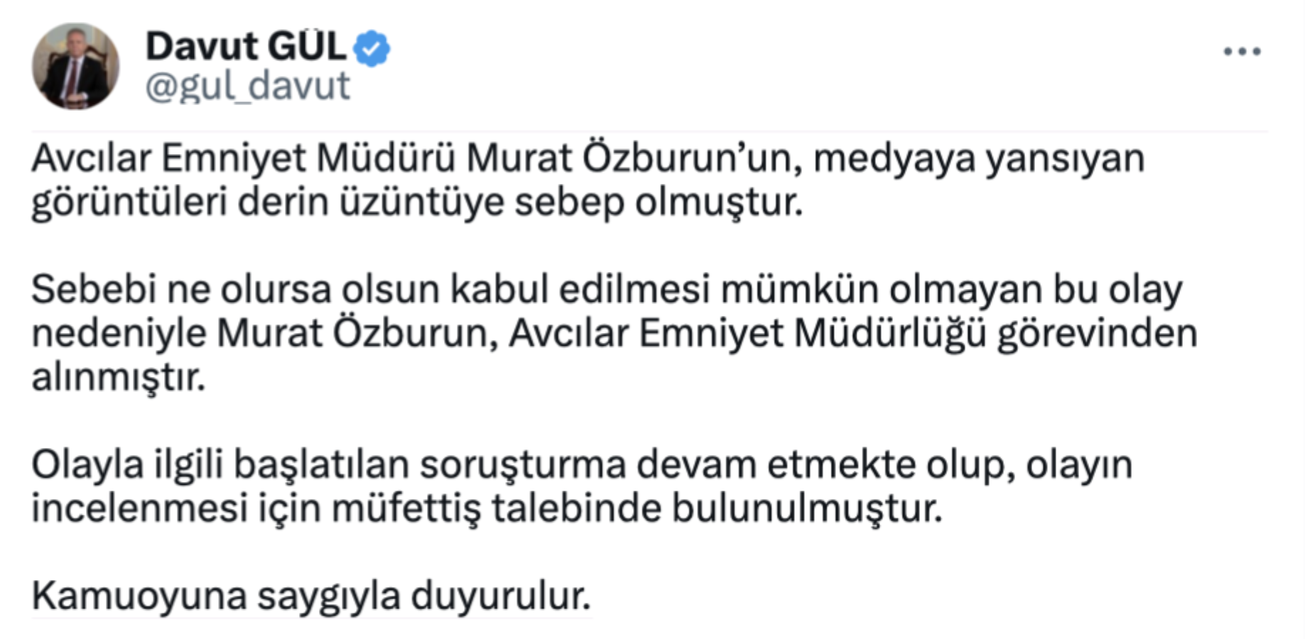 Son Dakika... İstanbul Valisi Davut Gül açıkladı: Avcılar Emniyet Müdürü Murat Özburun görevden alındı!