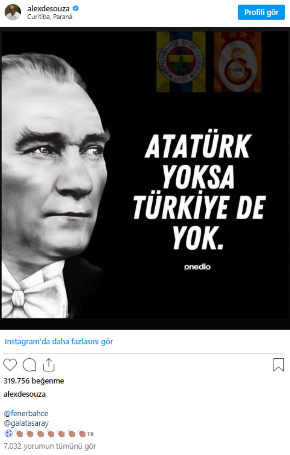 Alex de Souza’dan Atatürk paylaşımı!