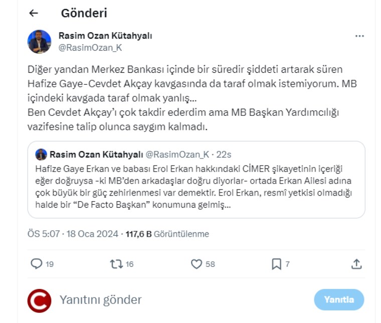Rasim Ozan Kütahyalı'dan 'Gaye Erkan' paylaşımları: 'Rezalet rezalet rezalet…'