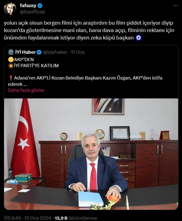 Farah Zeynep Abdullah'ın IQ testi gönderdiği AKP'li Kozan Belediye Başkanı, İYİ Parti'ye geçti: 'Yolun açık olsun zeka küpü başkan'
