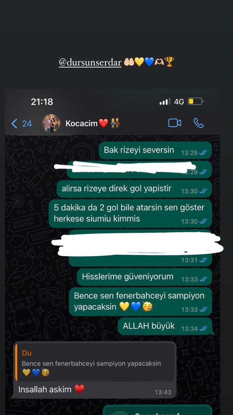 Serdar Dursun'un eşinden flaş paylaşım: 'Hislerime güveniyorum, Fenerbahçe'yi...'