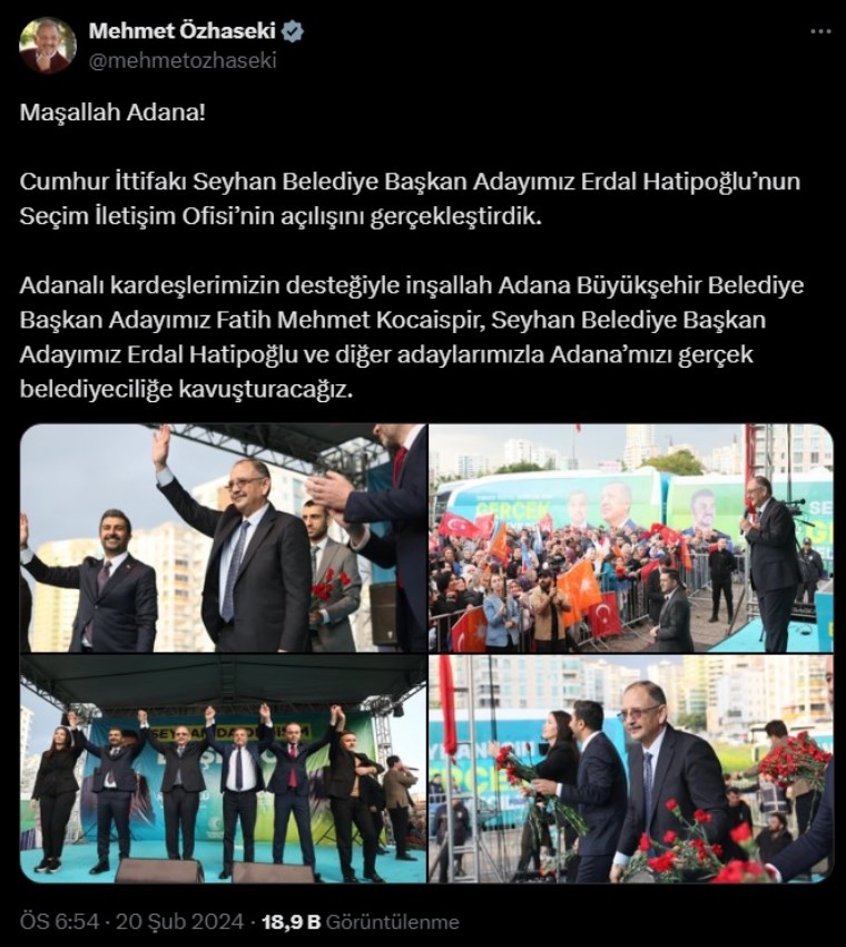Operasyon geçirdiği için İliç'e gelemediğini söyleyen Bakan Mehmet Özhaseki 'törenlere' katılmış