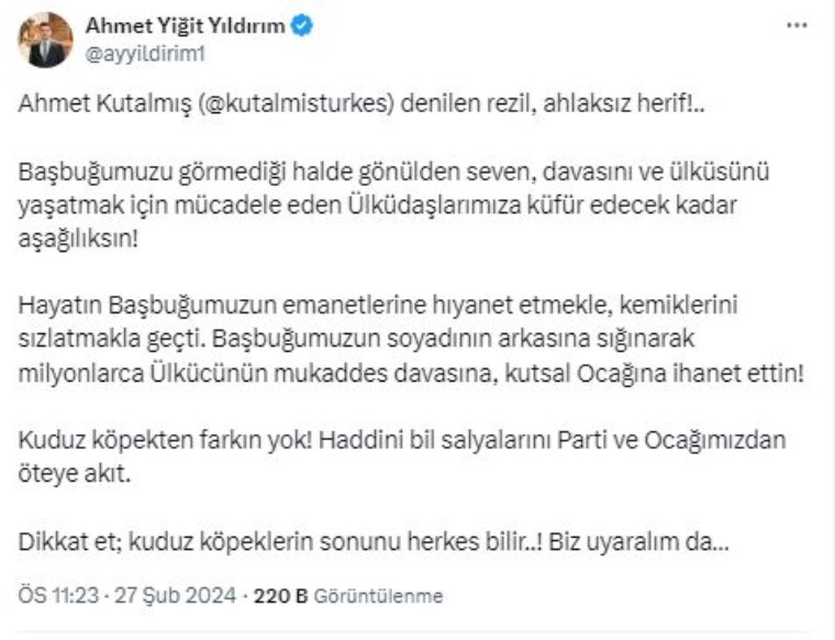 MHP ve Ülkü Ocakları'ndan Alparslan Türkeş'in oğlu Kutalmış Türkeş'e sert yanıtlar: 'Kuduz köpeklerin sonunu herkes bilir..!'