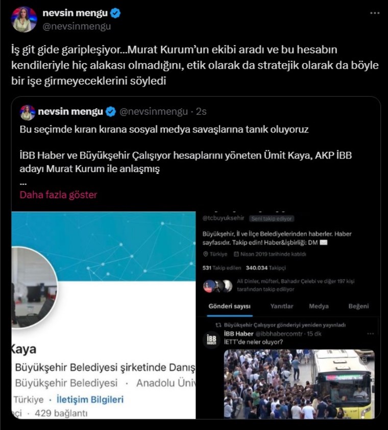 'İBB Haber' ve 'Büyükşehir Çalışıyor' hesapları İmamoğlu 'aleyhine' paylaşımlara başladı: 'Yöneticisi Murat Kurum'la anlaştı' iddiası