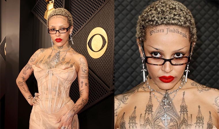 Şarkıcı Doja Cat ödül törenine yüzünde Türk modacının dövmesiyle katıldı