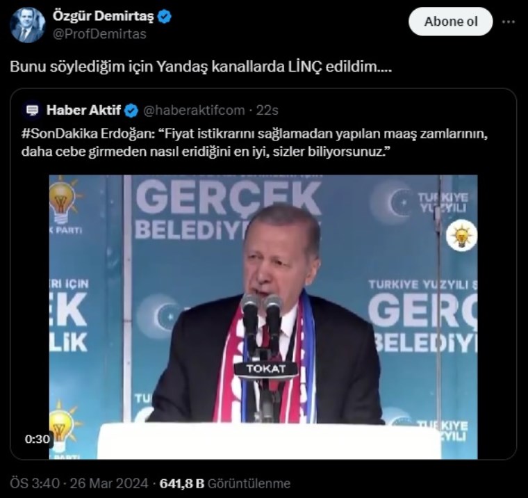 Özgür Demirtaş, Erdoğan'ın o sözlerini alıntıladı: 'Bunu söylediğim için linç edildim...' - Son Dakika Siyaset,Ekonomi Haberleri | Cumhuriyet