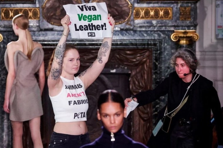 Victoria Beckham'ın defilesinde 'hayvan hakları' protestosu yapıldı