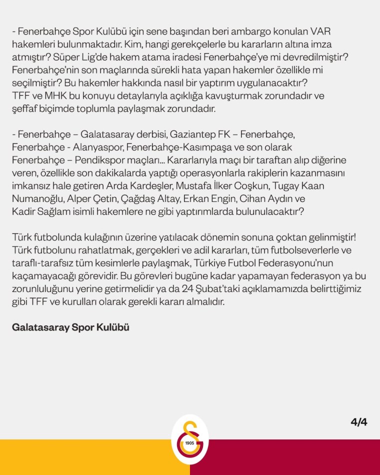 Son Dakika: Galatasaray'dan Fenerbahçe maçı için sert tepki: 'Hesap verin veya bırakın!'