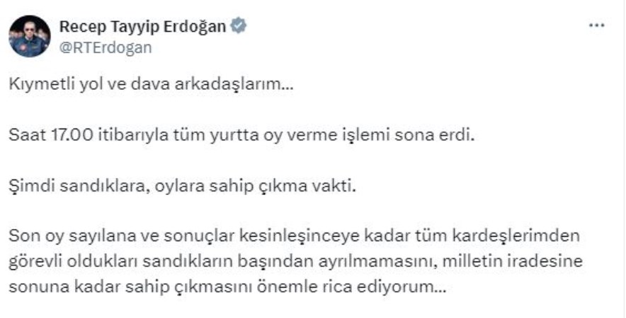 Erdoğan'dan 'saat 17.00' paylaşımı - Son Dakika Siyaset Haberleri | Cumhuriyet