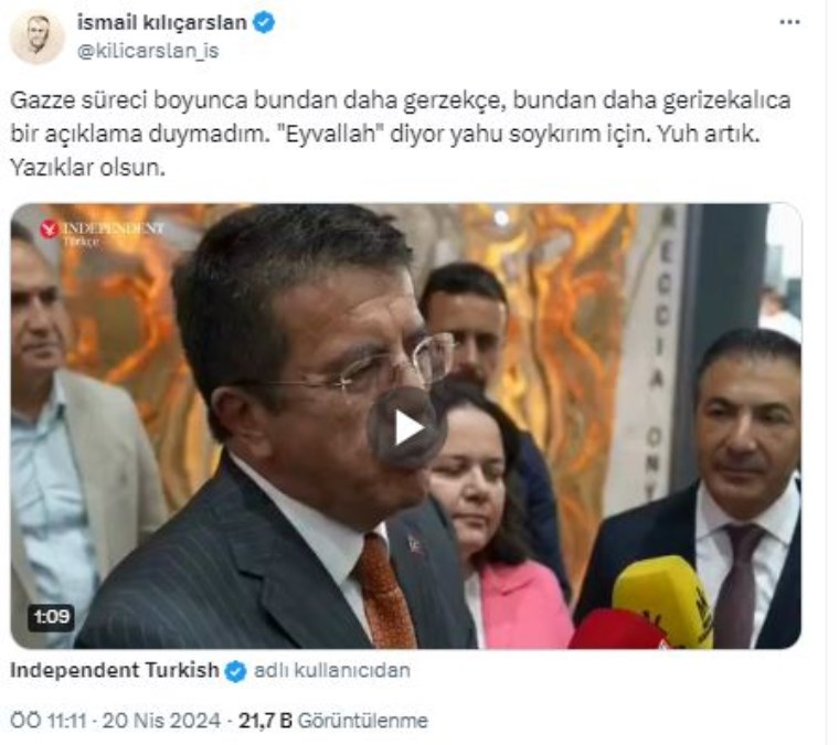 Yeni Şafak yazarından AKP'li Zeybekci'ye 'İsrail'le ticaret tepkisi: 'Daha gerzekçe açıklama duymadım, yazıklar olsun'