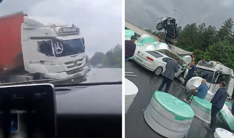 TIR’ın otomobiline çarptığı anı kaydetti: Durumu ağır!