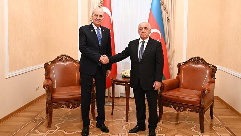 TBMM Başkanı Kurtulmuş, Bakü’de Azerbaycan Başbakanı Esedov ile Görüştü