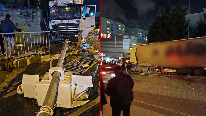 Hadımköy’de korkutan kaza: TIR durağa daldı, yaralanan olmadı
